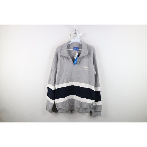 New Adidas Womens XL Spell Out Trefoil Striped Thermal Knit Half Zip Sweatshirt - Picture 1 of 16